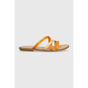 Šľapky Tommy Hilfiger TH STRAP FLAT SATIN SANDAL dámske, oranžová farba, FW0FW08041