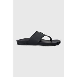 Kožené žabky Tommy Hilfiger THONG COMFORT SANDAL dámske, tmavomodrá farba, na plochom podpätku, FW0FW08042