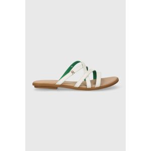 Kožené šľapky Tommy Hilfiger TH STRAP FLAT SANDAL dámske, béžová farba, FW0FW08067