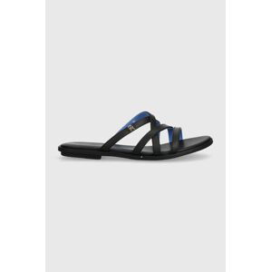 Kožené šľapky Tommy Hilfiger TH STRAP FLAT SANDAL dámske, čierna farba, FW0FW08067