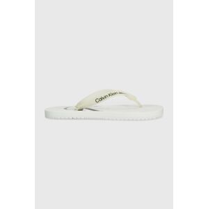 Žabky Calvin Klein Jeans BEACH SANDAL MONOLOGO TPU dámske, biela farba, na plochom podpätku