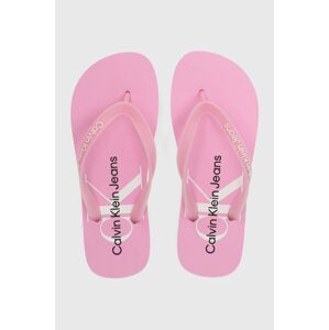 Žabky Calvin Klein Jeans BEACH SANDAL MONOLOGO TPU dámske, ružová farba, na plochom podpätku