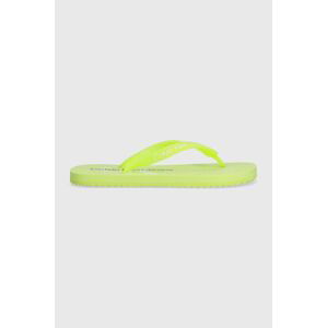 Žabky Calvin Klein Jeans BEACH SANDAL MONOLOGO TPU dámske, zelená farba, na plochom podpätku