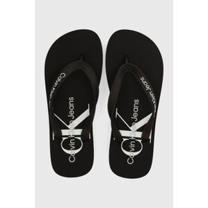 Žabky Calvin Klein Jeans BEACH SANDAL MONOLOGO TPU dámske, čierna farba, na plochom podpätku