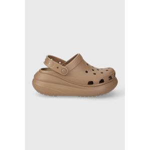 Šľapky Crocs Classic Crush Clog dámske, hnedá farba, na platforme, 207521