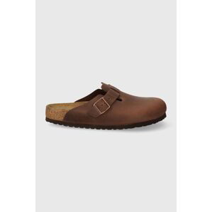 Kožené šľapky Birkenstock Boston SFB pánske, hnedá farba, 159711