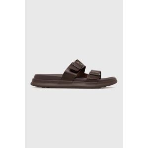 Kožené šľapky Tommy Hilfiger D DENSITY BUCKLE SANDAL pánske, hnedá farba, FM0FM05005