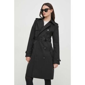 Kabát Lauren Ralph Lauren dámsky, čierna farba, prechodný, dvojradový