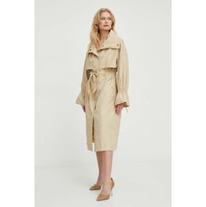 Kabát Twinset dámsky, béžová farba, prechodný, oversize
