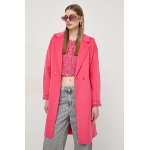 Vlnený kabát Patrizia Pepe ružová farba, prechodný