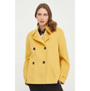 Vlnený kabát Weekend Max Mara žltá farba, prechodný, dvojradový