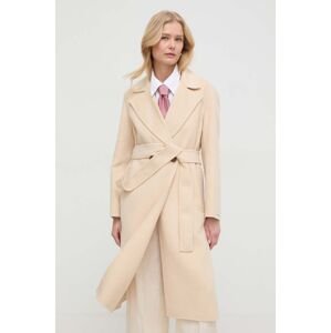Vlnený kabát Marella béžová farba, prechodný, dvojradový