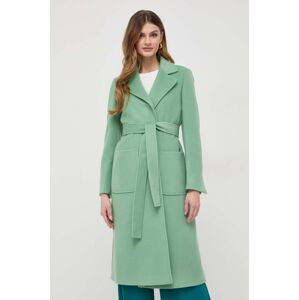Vlnený kabát MAX&Co. zelená farba, prechodný, bez zapínania