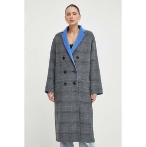 Obojstranný vlnený kabát MAX&Co. šedá farba, prechodný, dvojradový