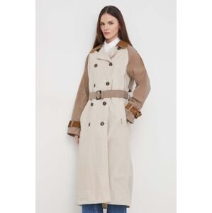 Bavlnený kabát Barbour béžová farba, prechodný, dvojradový