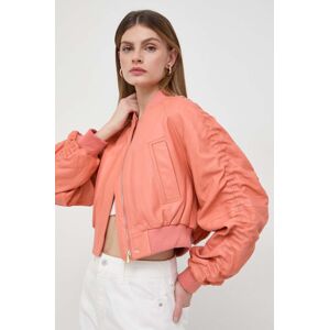 Kožená bunda bomber Pinko dámska, oranžová farba, prechodná, 102988.A1NL