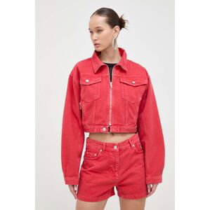 Rifľová bunda Moschino Jeans dámska, červená farba, prechodná, oversize