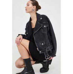 Rifľová bunda Moschino Jeans dámska, čierna farba, prechodná