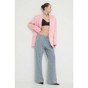 Sako Moschino Jeans ružová farba, jednoradová, jednofarebná