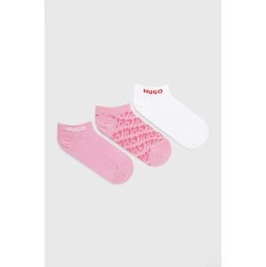 Ponožky HUGO 3-pak dámske, ružová farba