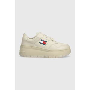 Tenisky Tommy Jeans TJW RETRO BASKET FLATFORM ESS béžová farba, EN0EN02506