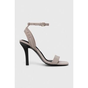 Sandále Tommy Hilfiger SPORTY LEATHER HIGH HEEL SANDAL šedá farba, FW0FW07795