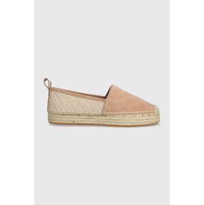 Semišové espadrilky BOSS Madeira béžová farba, na platforme, 50516701