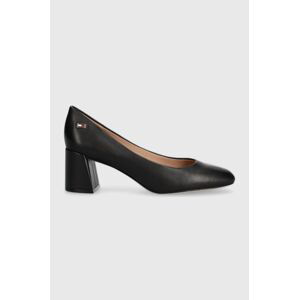 Kožené lodičky Tommy Hilfiger TH LEATHER MID HEEL BLOCK PUMP čierna farba, na podpätku, FW0FW07716