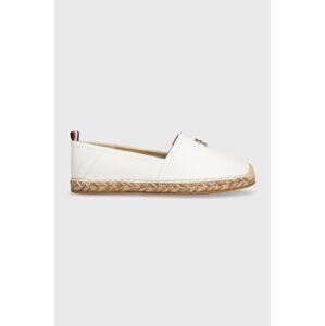 Kožené espadrilky Tommy Hilfiger TH LEATHER FLAT ESPADRILLE biela farba, FW0FW07720