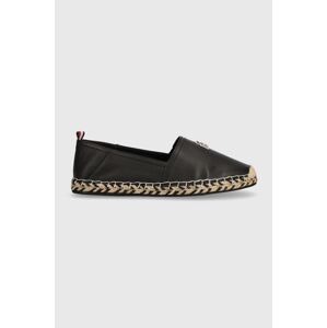 Kožené espadrilky Tommy Hilfiger TH LEATHER FLAT ESPADRILLE čierna farba, FW0FW07720