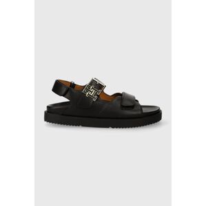 Kožené sandále Tommy Hilfiger TH HARDWARE LTHR SPORTY SANDAL dámske, čierna farba, FW0FW07736