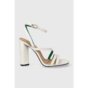 Kožené sandále Tommy Hilfiger TH LEATHER BLOCK HIGH HEEL biela farba, FW0FW07752