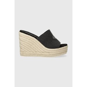 Šľapky Calvin Klein Jeans SLIDE WEDGE ROPE SANDAL ML BTW dámske, čierna farba, na kline