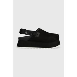 Šľapky Calvin Klein Jeans SLING CLOSE TOE FLATFORM BTW dámske, čierna farba, na platforme