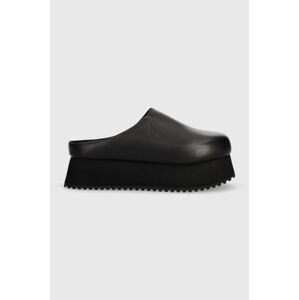 Kožené šľapky Calvin Klein Jeans CLOSE TOE FLATFORM MG UC dámske, čierna farba, na platforme, YW0YW01440