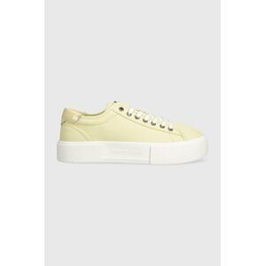 Tenisky Tommy Jeans TJW FOXING FLATFORM SNEAKER dámske, žltá farba, EN0EN02480