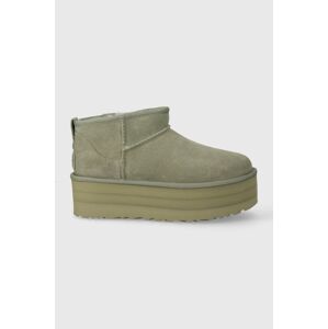 Semišové snehule UGG Classic Ultra Mini Platform zelená farba, 1135092