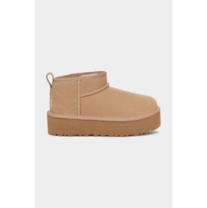 Detské semišové snehule UGG CLASSIC ULTRA MINI PLATFORM béžová farba