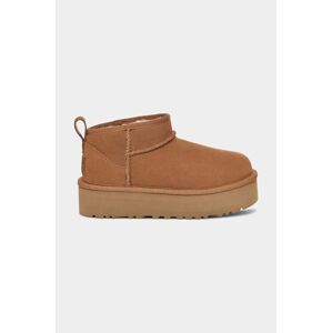 Detské semišové snehule UGG CLASSIC ULTRA MINI PLATFORM hnedá farba