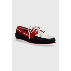 Semišové mokasíny Tommy Hilfiger TH BOAT SHOE CORE C BLOCK SUEDE pánske, tmavomodrá farba, FM0FM04630