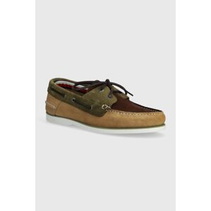 Semišové mokasíny Tommy Hilfiger TH BOAT SHOE CORE C BLOCK SUEDE pánske, zelená farba, FM0FM04630