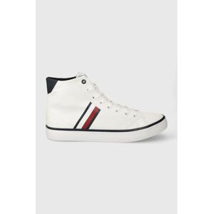 Tenisky Tommy Hilfiger TH HI VULC STRIPES MESH pánske, biela farba, FM0FM04948