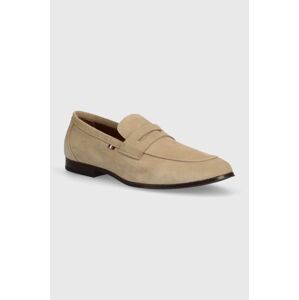 Semišové mokasíny Tommy Hilfiger CASUAL LIGHT FLEXIBLE SDE LOAFER pánske, béžová farba, FM0FM04988