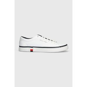 Kožené tenisky Tommy Hilfiger MODERN VULC CORPORATE LEATHER biela farba, FM0FM04922