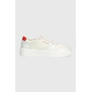 Kožené tenisky Calvin Klein LOW TOP LACE UP BSKT biela farba, HM0HM01402