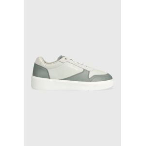 Kožené tenisky Calvin Klein LOW TOP LACE UP BSKT šedá farba, HM0HM01402