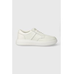 Kožené tenisky Calvin Klein LOW TOP LACE UP TAILOR biela farba, HM0HM01379