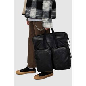 Kožený ruksak AllSaints FORCE pánsky, čierna farba, veľký, jednofarebný