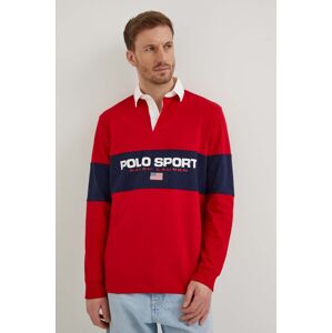 Bavlnené tričko s dlhým rukávom Polo Ralph Lauren červená farba, vzorovaný