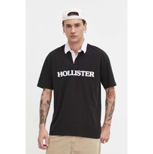 Bavlnené polo tričko Hollister Co. čierna farba, s nášivkou